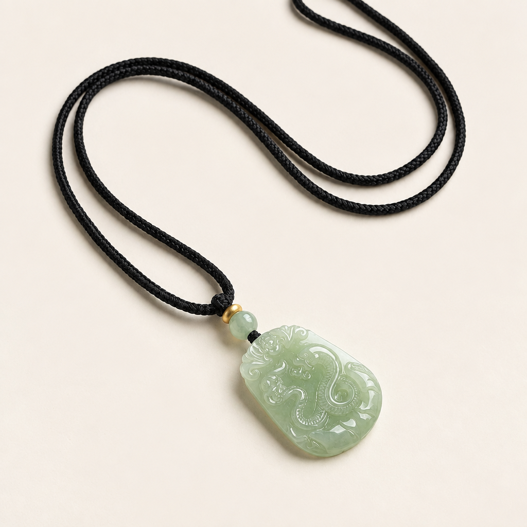 Natural Hetian Jade Carved Mascot Pendant Necklace