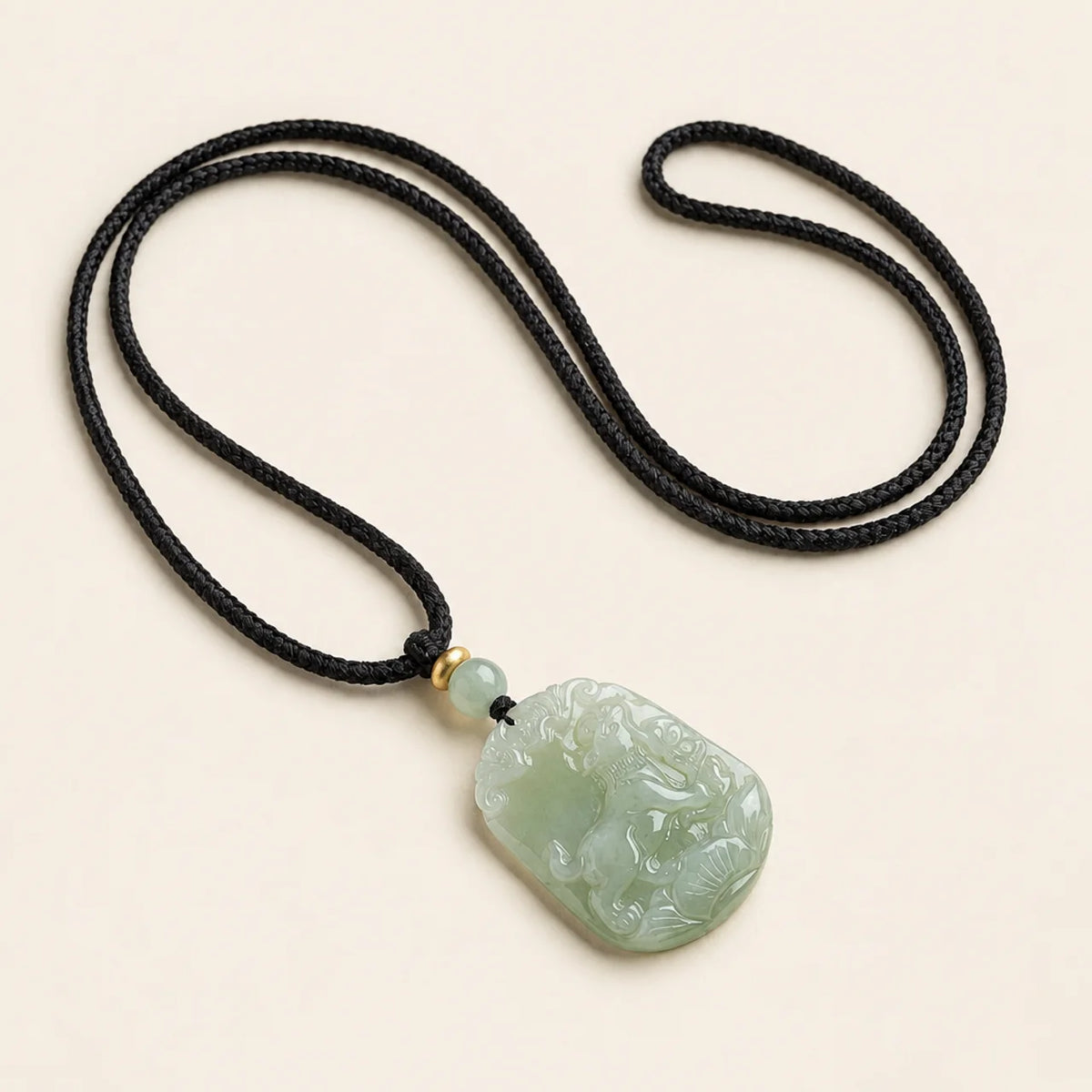 Natural Hetian Jade Carved Mascot Pendant Necklace