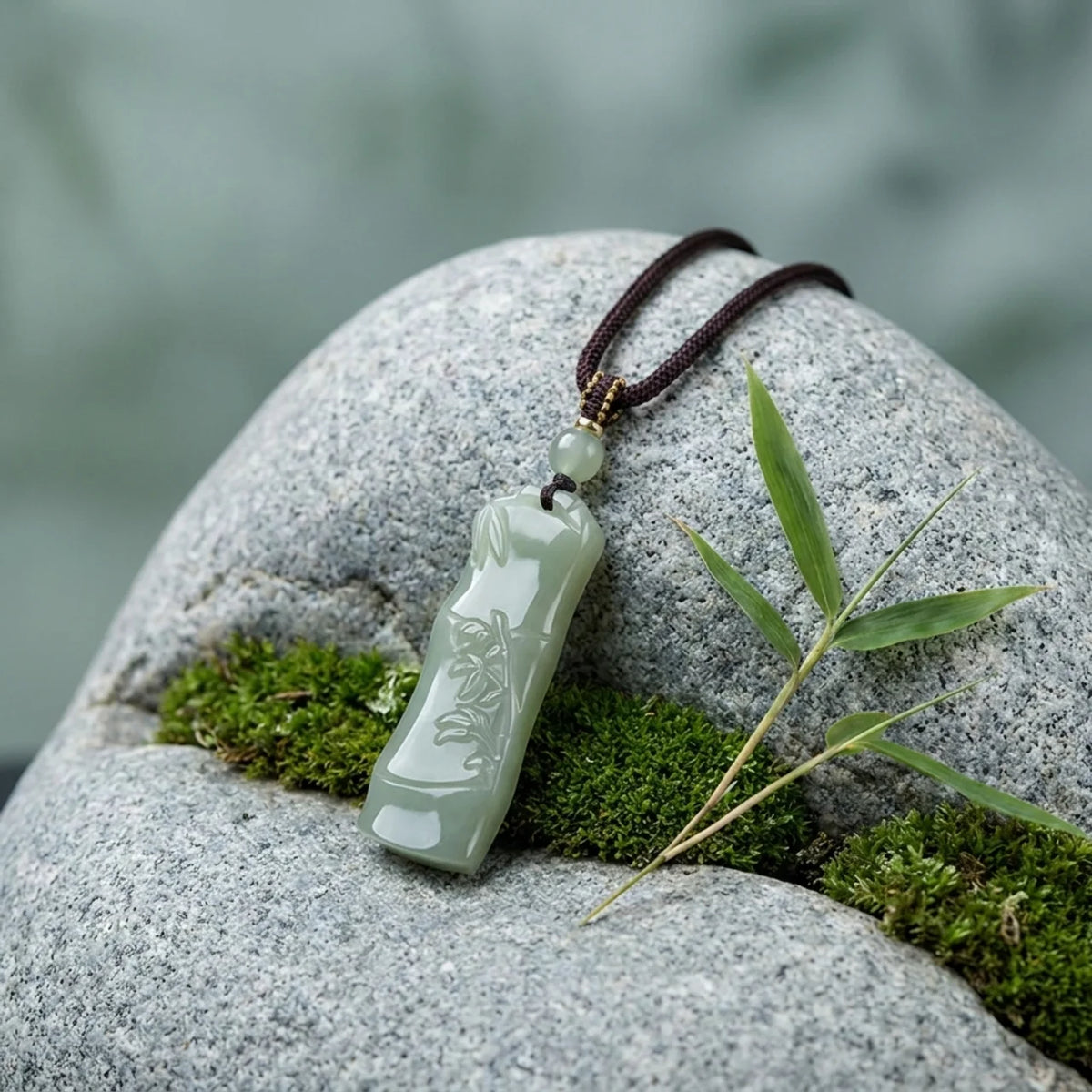 Natural Hotan Jade Bamboo Joint Pendant Necklace