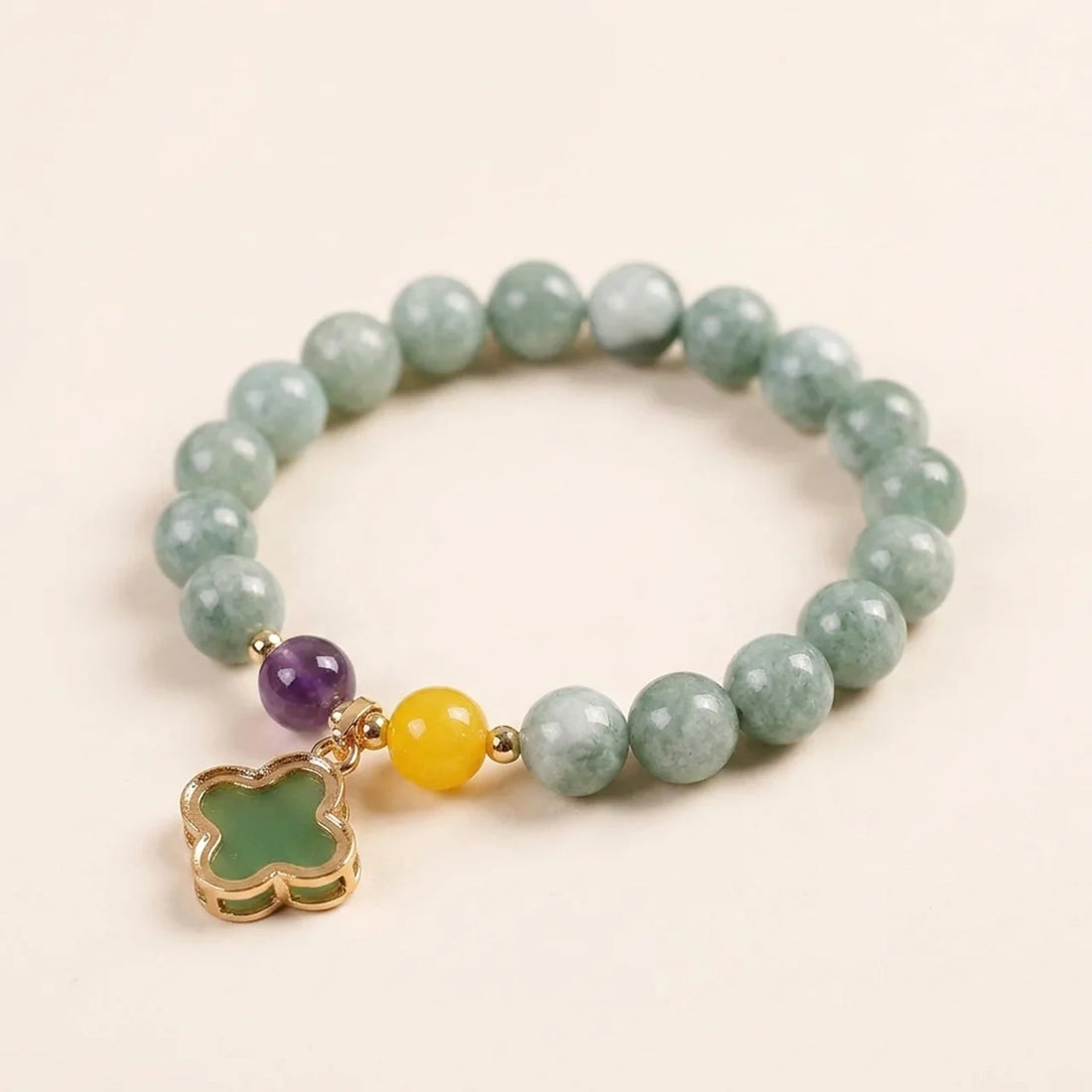 Natural Jade Clover Leaf Elastic Stretch Bracelet