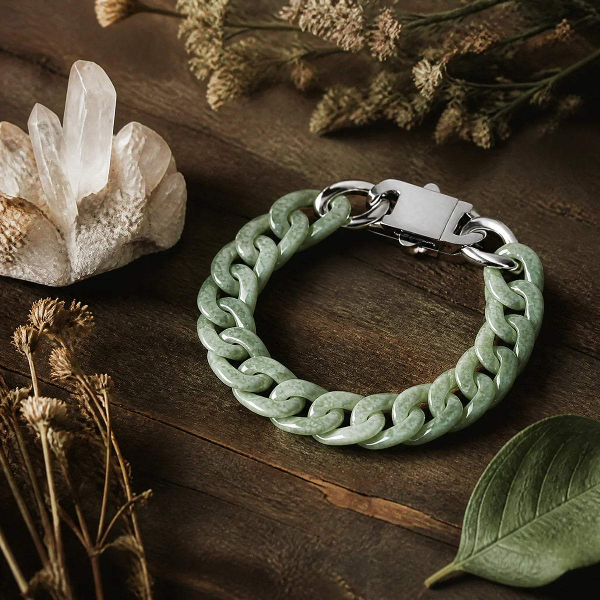 Natural Jade Cuban Chain Bracelet