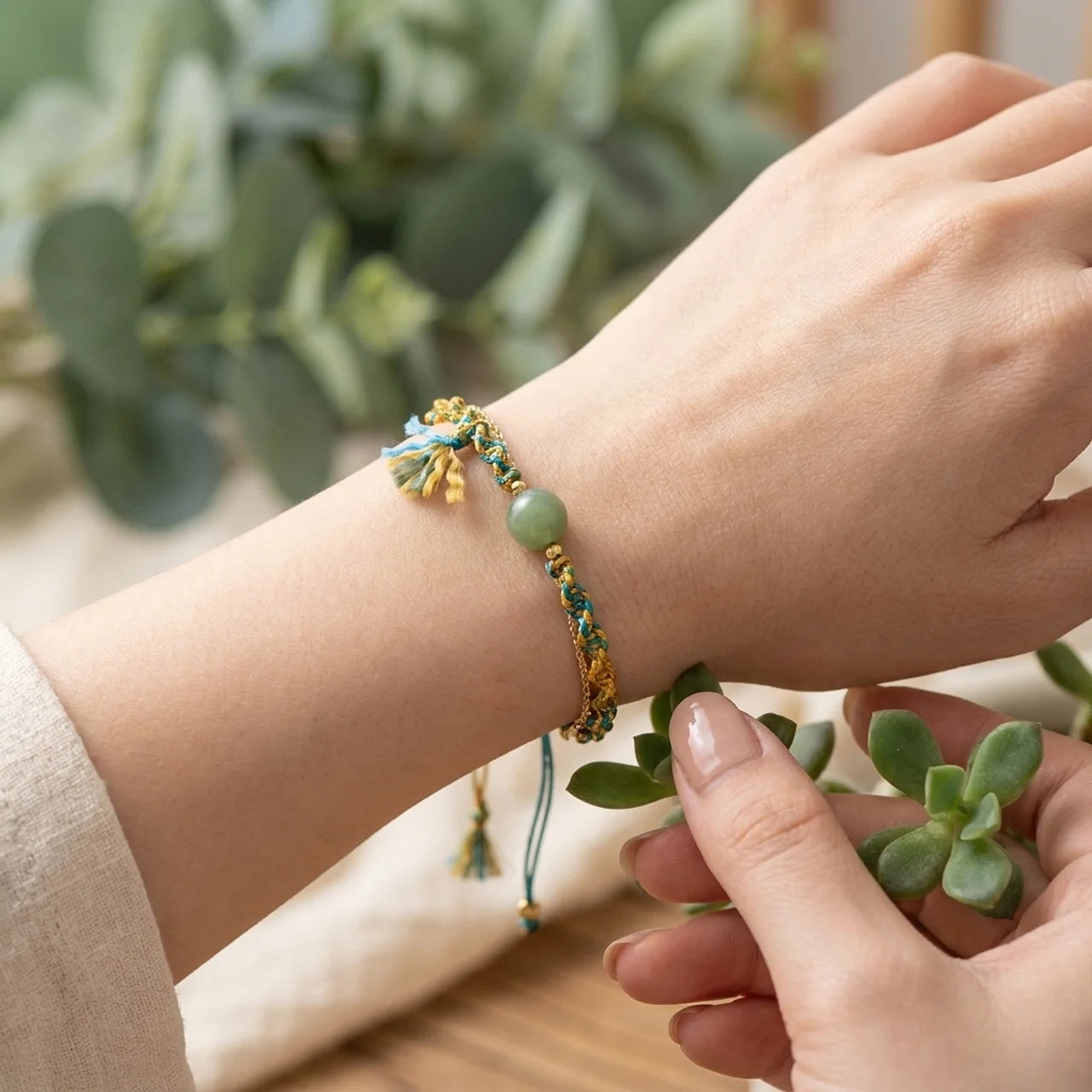 Natural Jade Double Layer Lucky Knot Bracelet