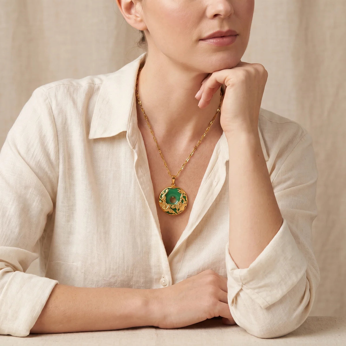 Collier Dragon et Phénix en Jade Naturel
