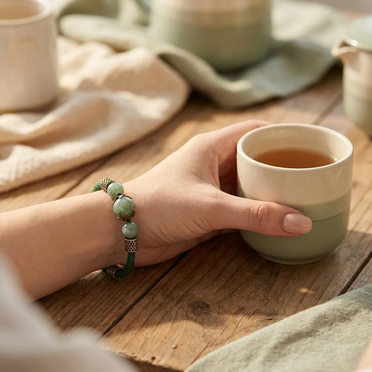 Natural Jade Green Rope Bracelet