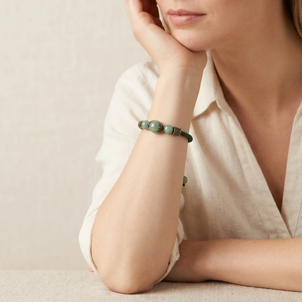 Natural Jade Green Rope Bracelet
