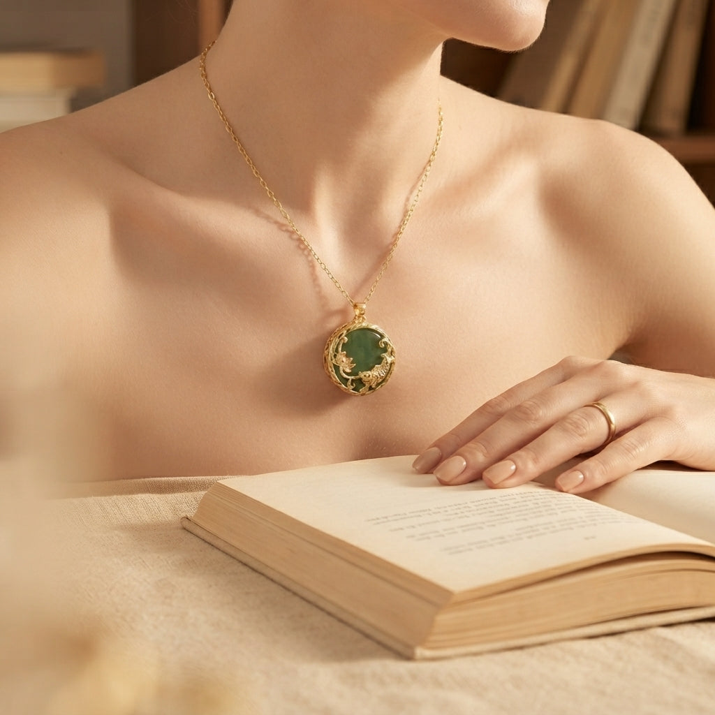 Natural Jade Koi Fish Lucky Pendant Necklace