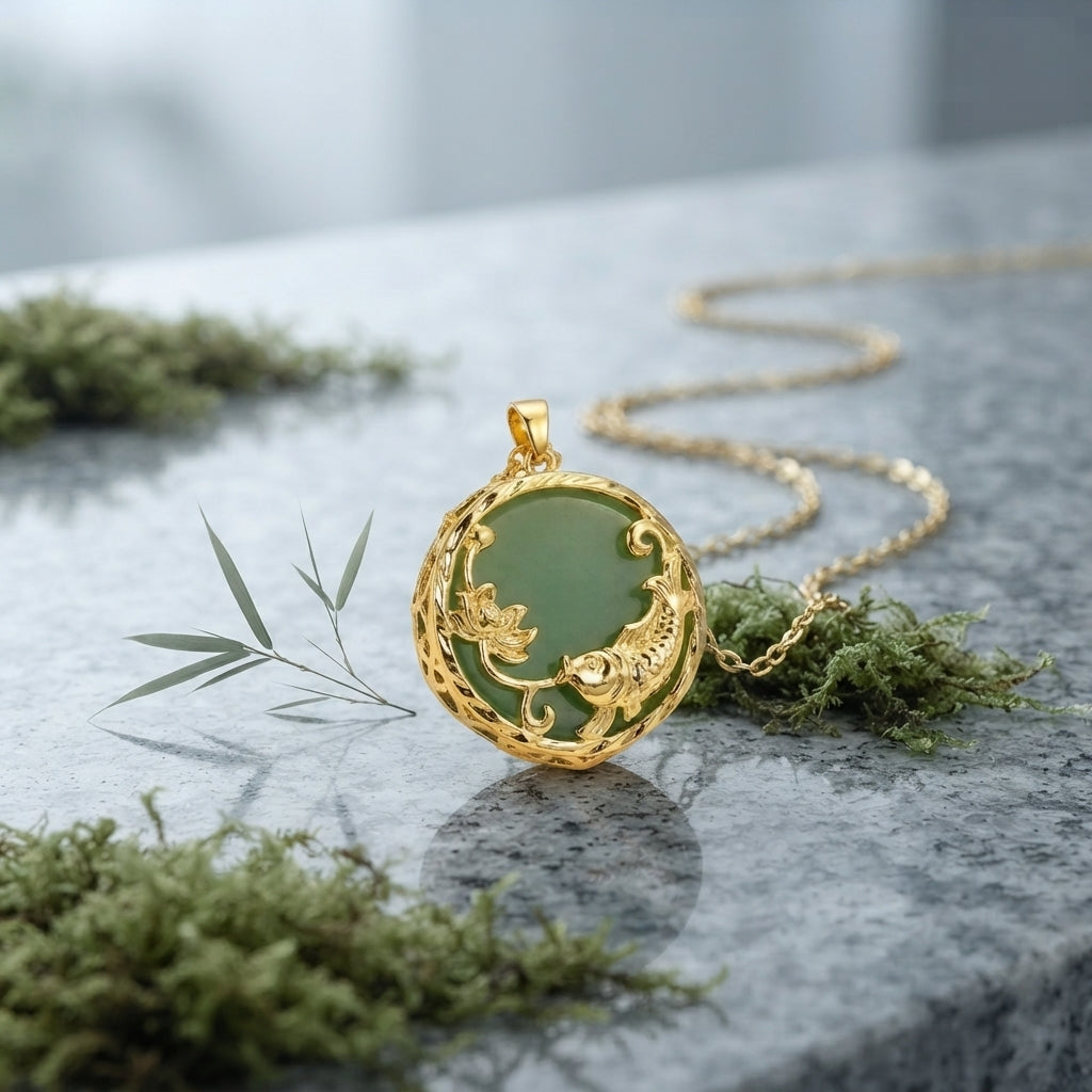 Natural Jade Koi Fish Lucky Pendant Necklace