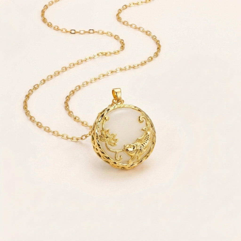 Natural Jade Koi Fish Lucky Pendant Necklace