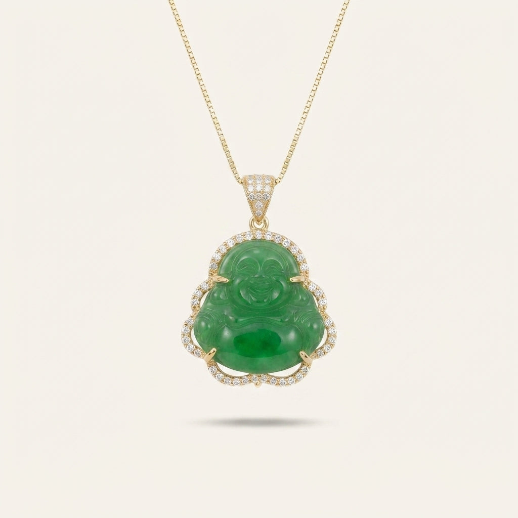 Natural Jade Laughing Buddha Pendant Necklace