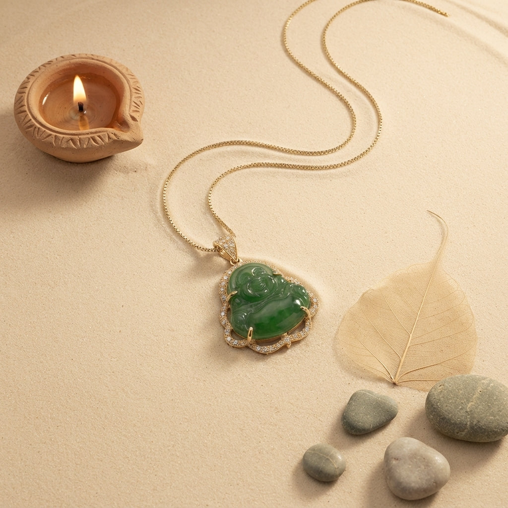 Natural Jade Laughing Buddha Pendant Necklace