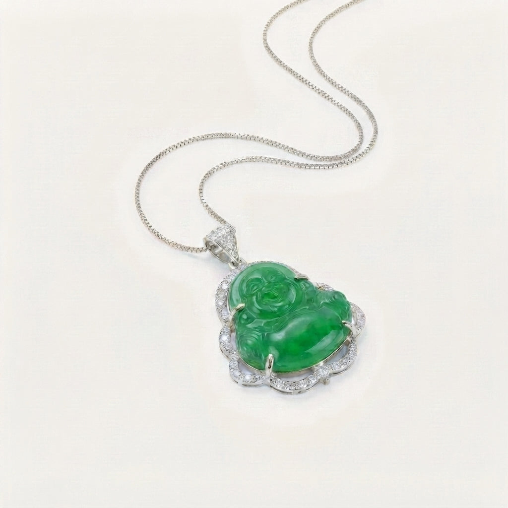 Natural Jade Laughing Buddha Pendant Necklace