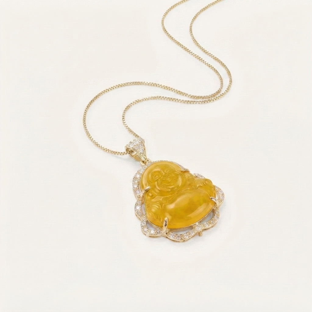 Natural Jade Laughing Buddha Pendant Necklace