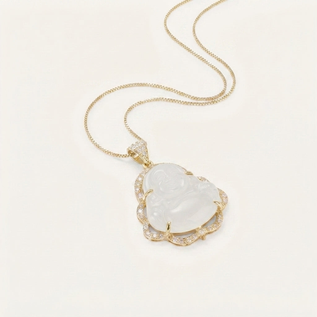 Natural Jade Laughing Buddha Pendant Necklace