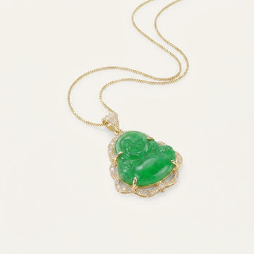 Natural Jade Laughing Buddha Pendant Necklace