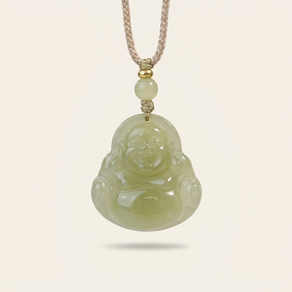 Natural Jade Laughing Buddha Pendant Necklace