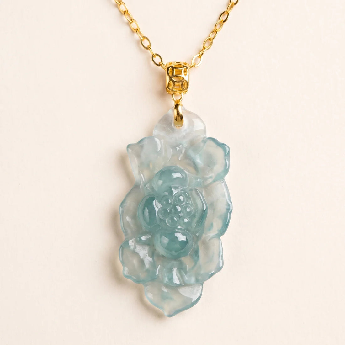 Natural Jade Lotus Pendant Necklace