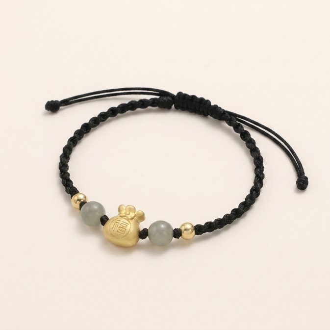 Natural Jade Money Bag Red String Bracelet