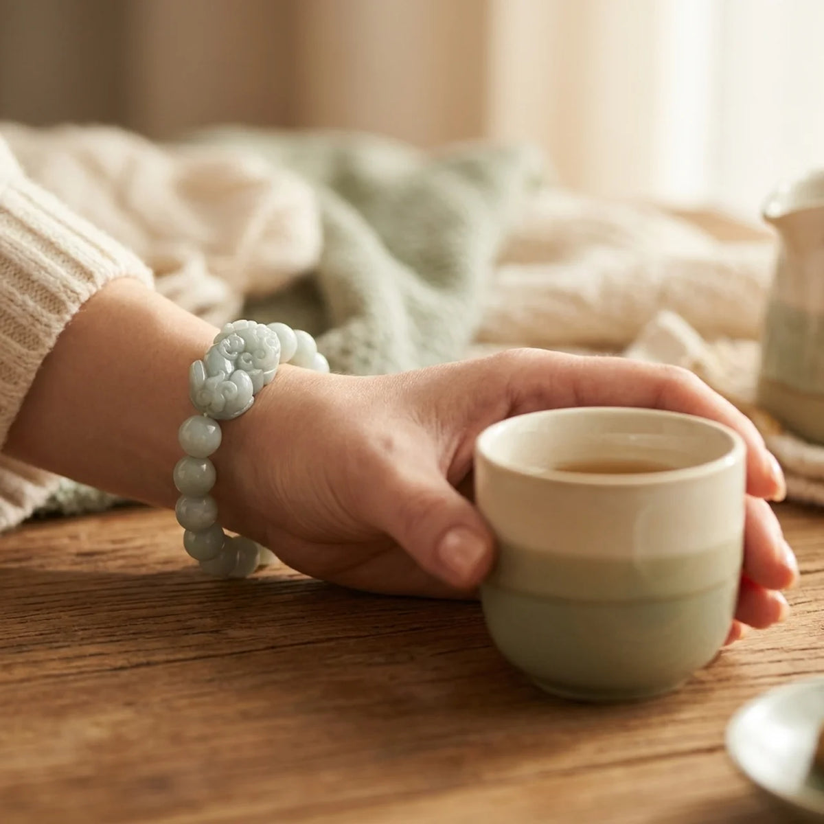Pixiu-armband med naturlig grön jade