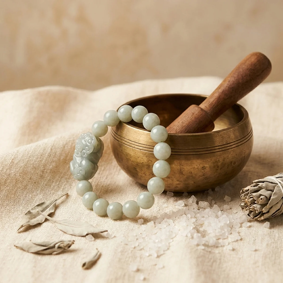Pixiu-armband med naturlig grön jade