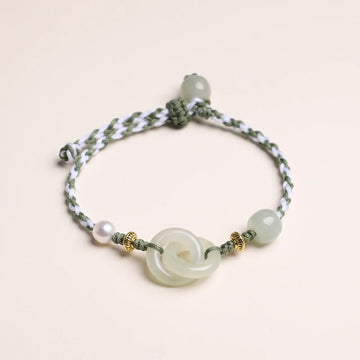 Natural Jade Red String Peace Buckle Bracelet