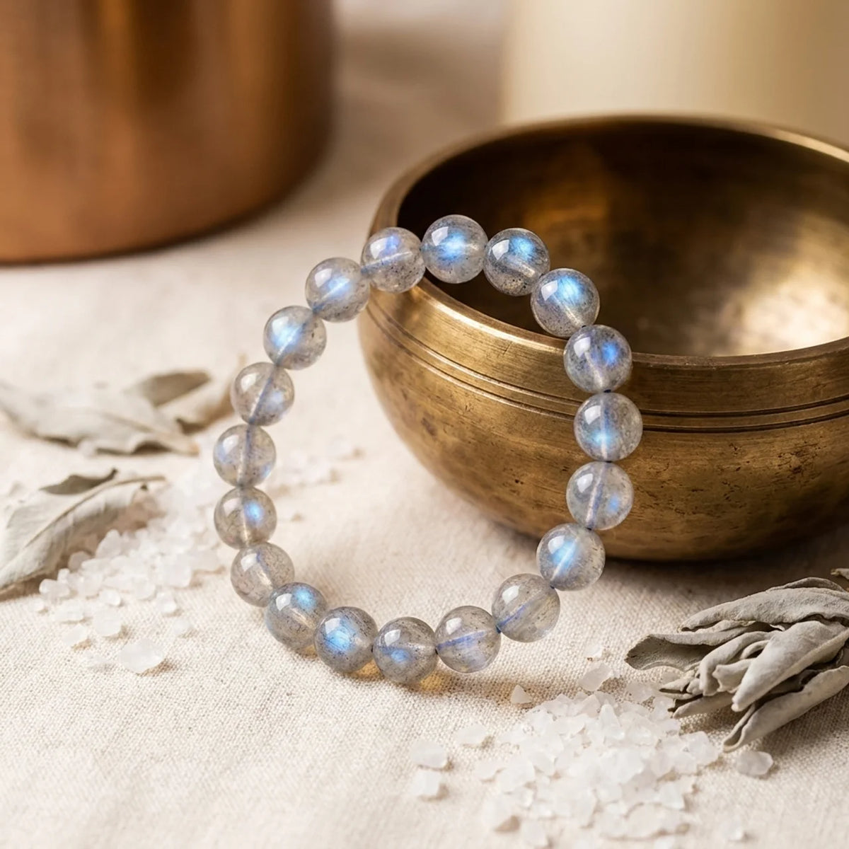 Bracelet en cordon avec perles de labradorite naturelle