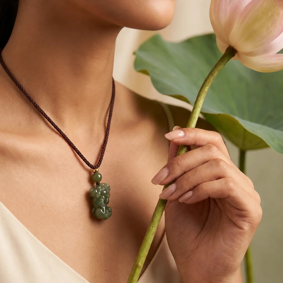 Natural Nephrite Jade Pixiu Pendant Necklace