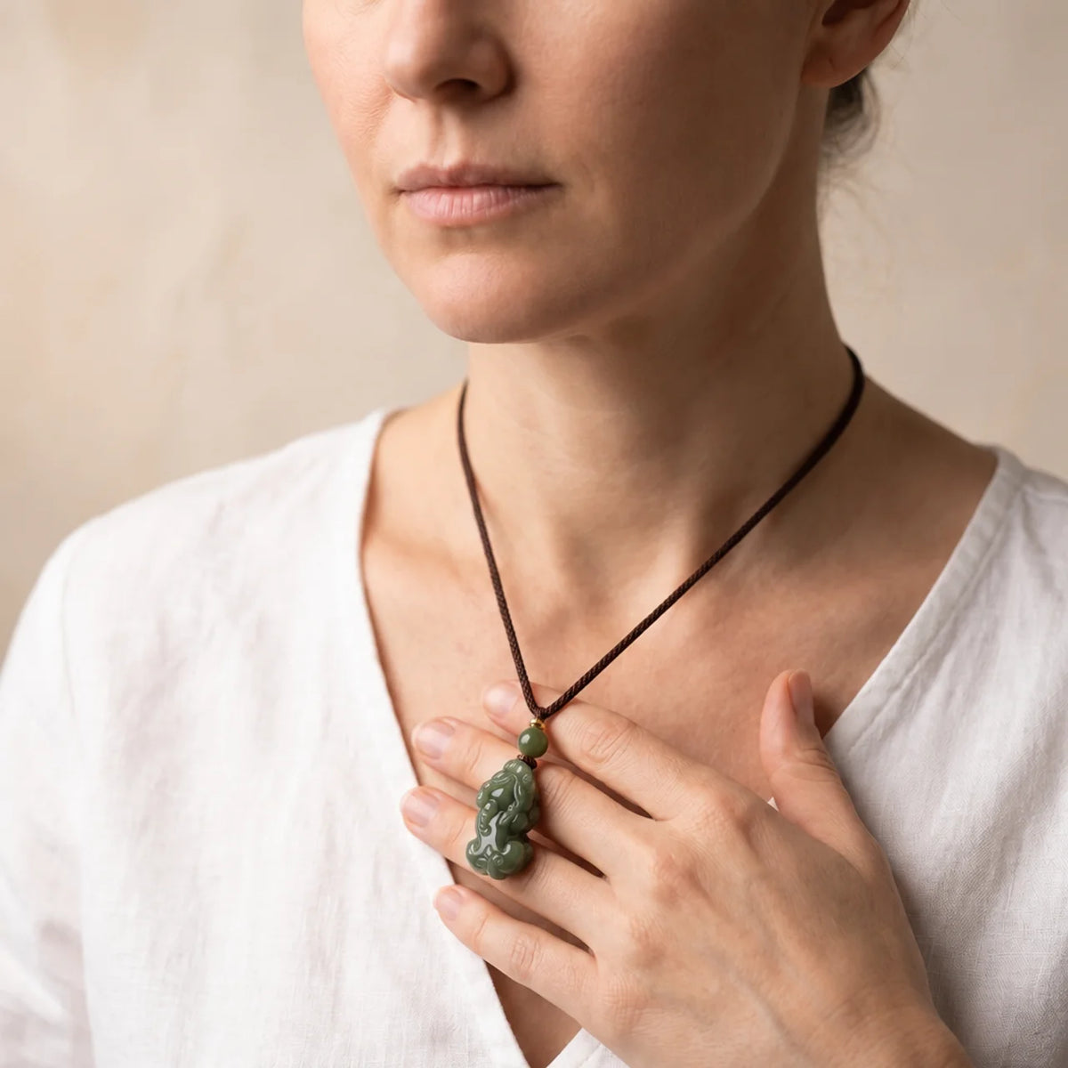 Natural Nephrite Jade Pixiu Pendant Necklace