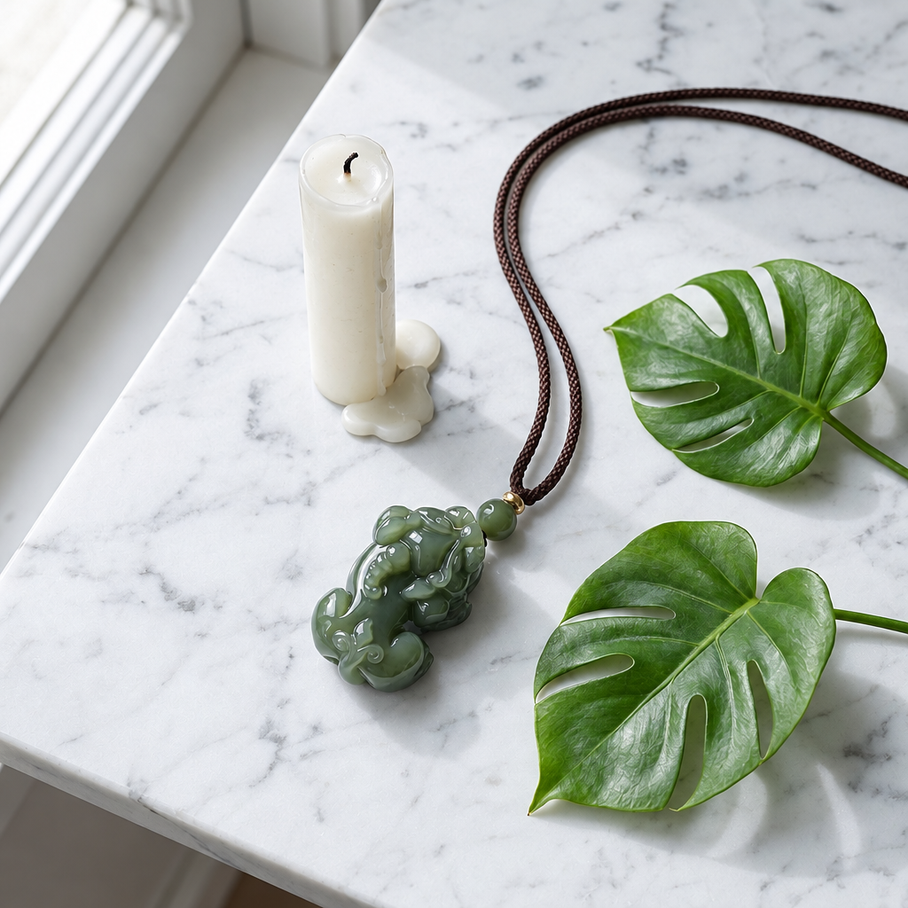 Natural Nephrite Jade Pixiu Pendant Necklace