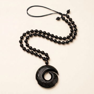 Collier Pendentif Boucle de Paix en Obsidienne Naturelle