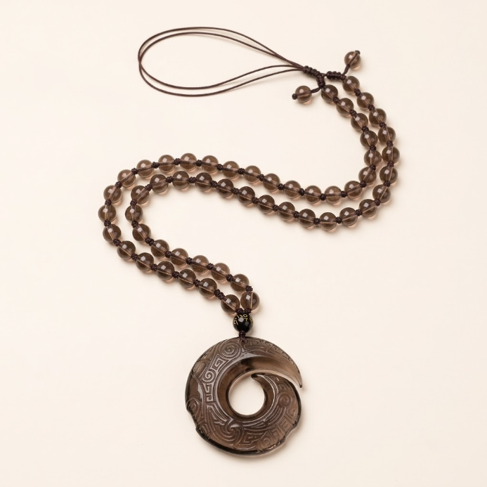 Collier Pendentif Boucle de Paix en Obsidienne Naturelle