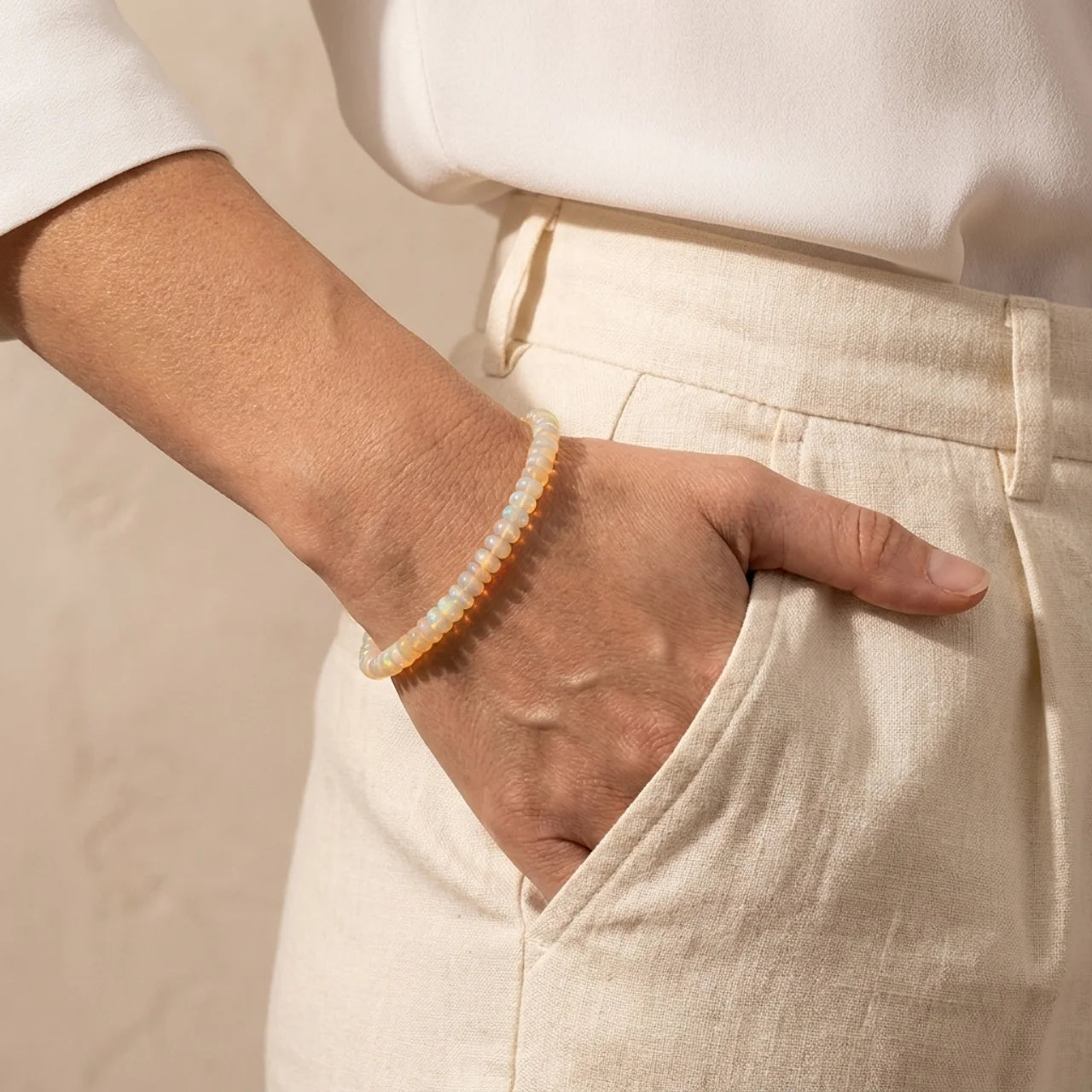 Natural Opal Rondelle Bead Bracelet