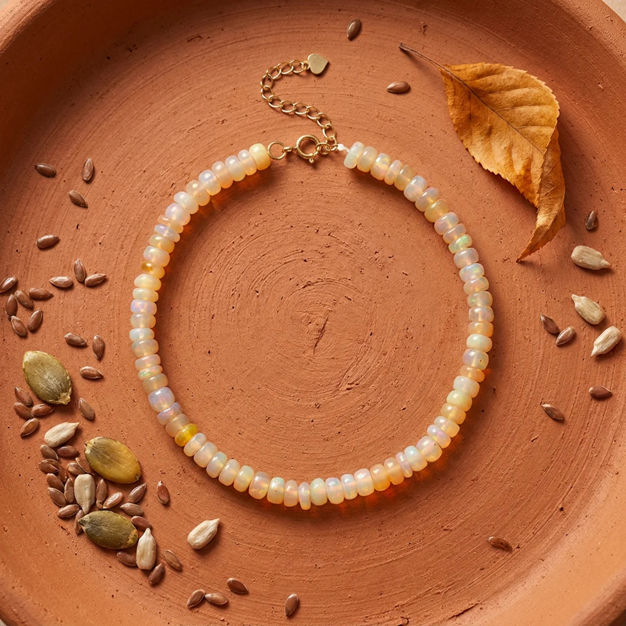 Natural Opal Rondelle Bead Bracelet