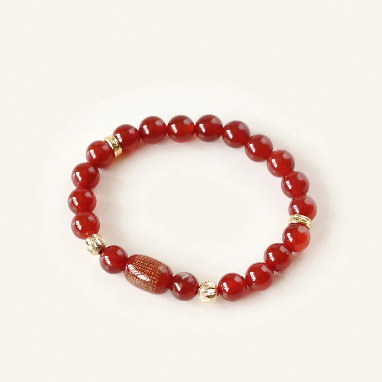 Natural Red & Green Agate Heart Sutra Bracelet