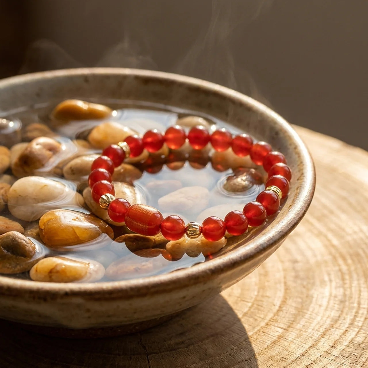Natural Red & Green Agate Heart Sutra Bracelet