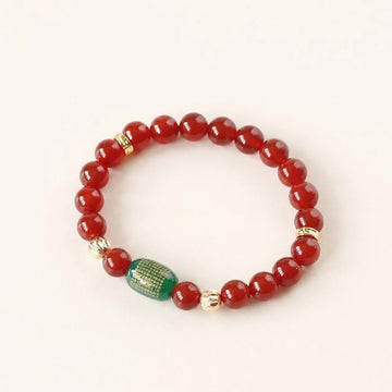 Natural Red & Green Agate Heart Sutra Bracelet