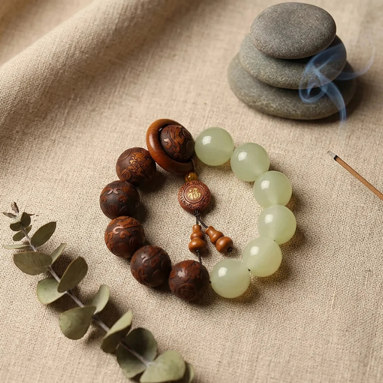 Natural Rosewood Pixiu Fu Character Bracelet