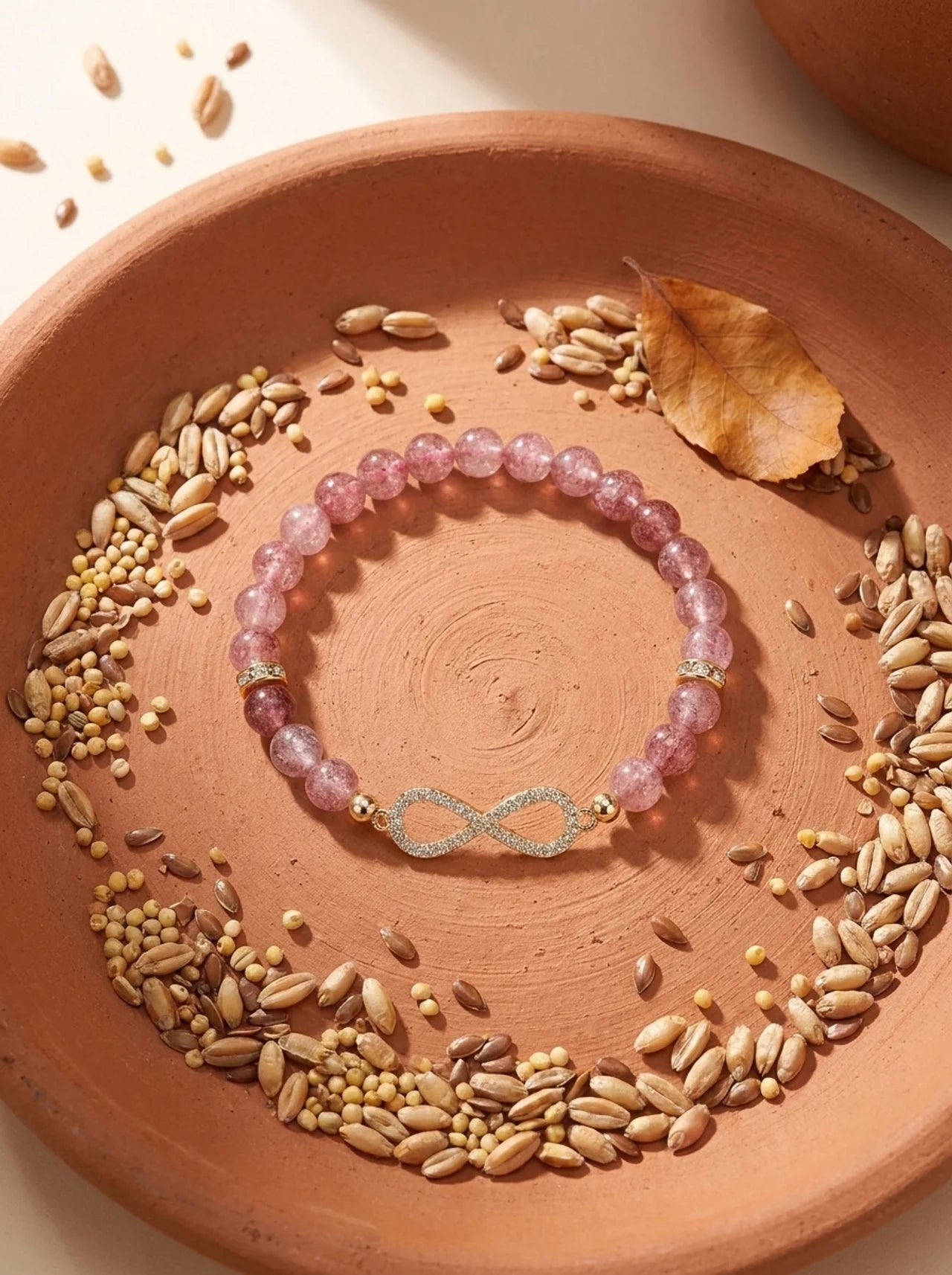 Natural Strawberry Quartz Beaded Bracelet
