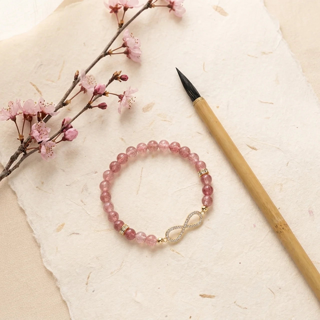 Natural Strawberry Quartz Beaded Bracelet