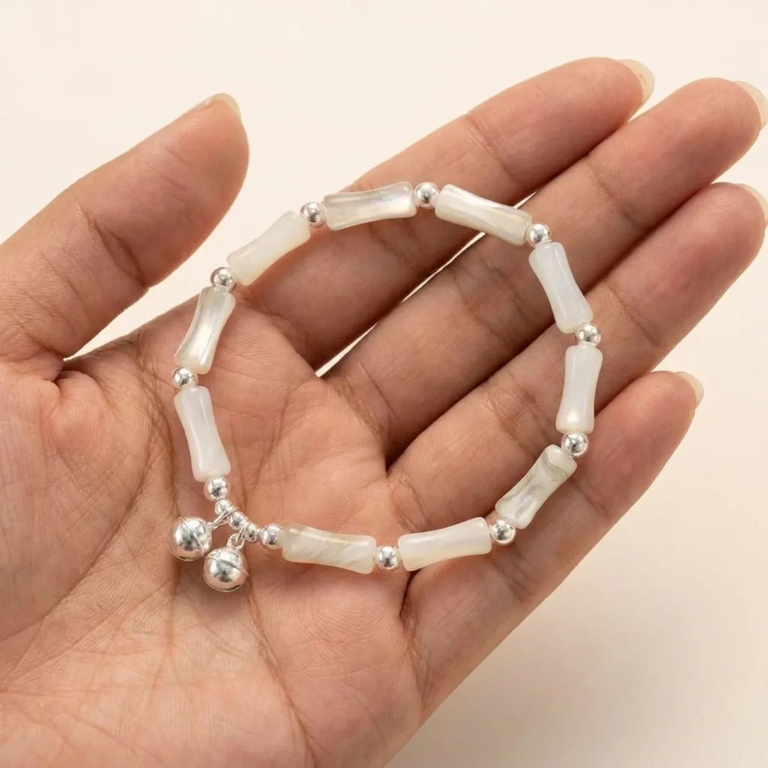 Natural White Jade Bamboo Bell Charm Bracelet