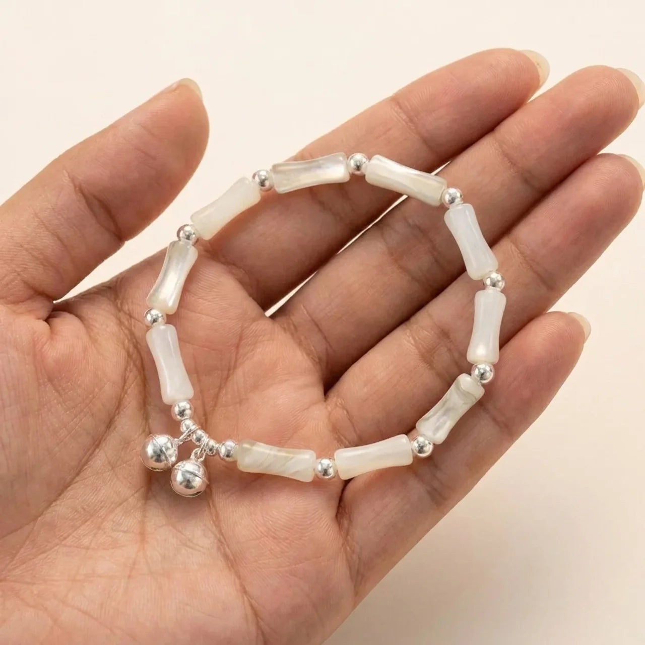 Natural White Jade Bamboo Bell Charm Bracelet