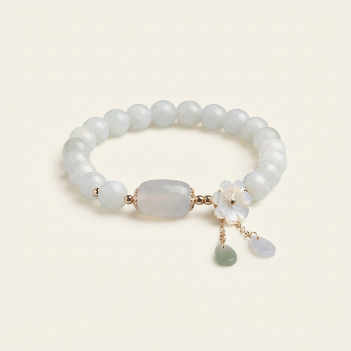Natural White Jade Beaded Stretch Bracelet