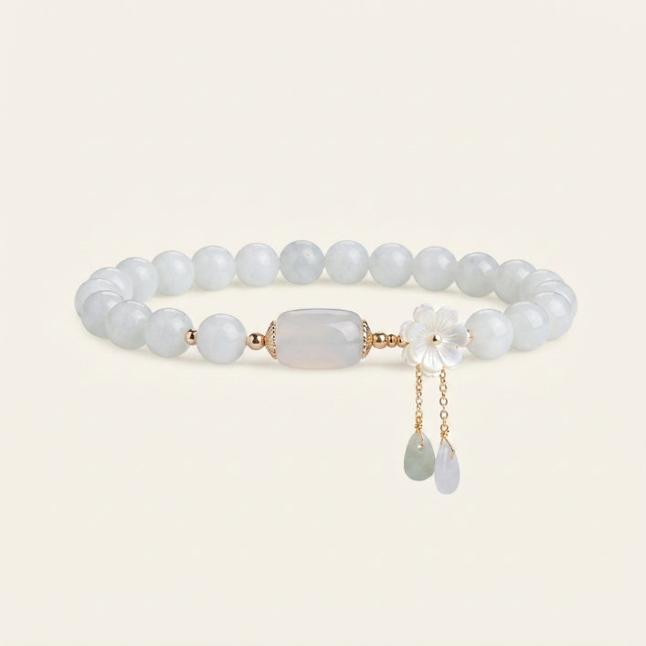 Natural White Jade Beaded Stretch Bracelet