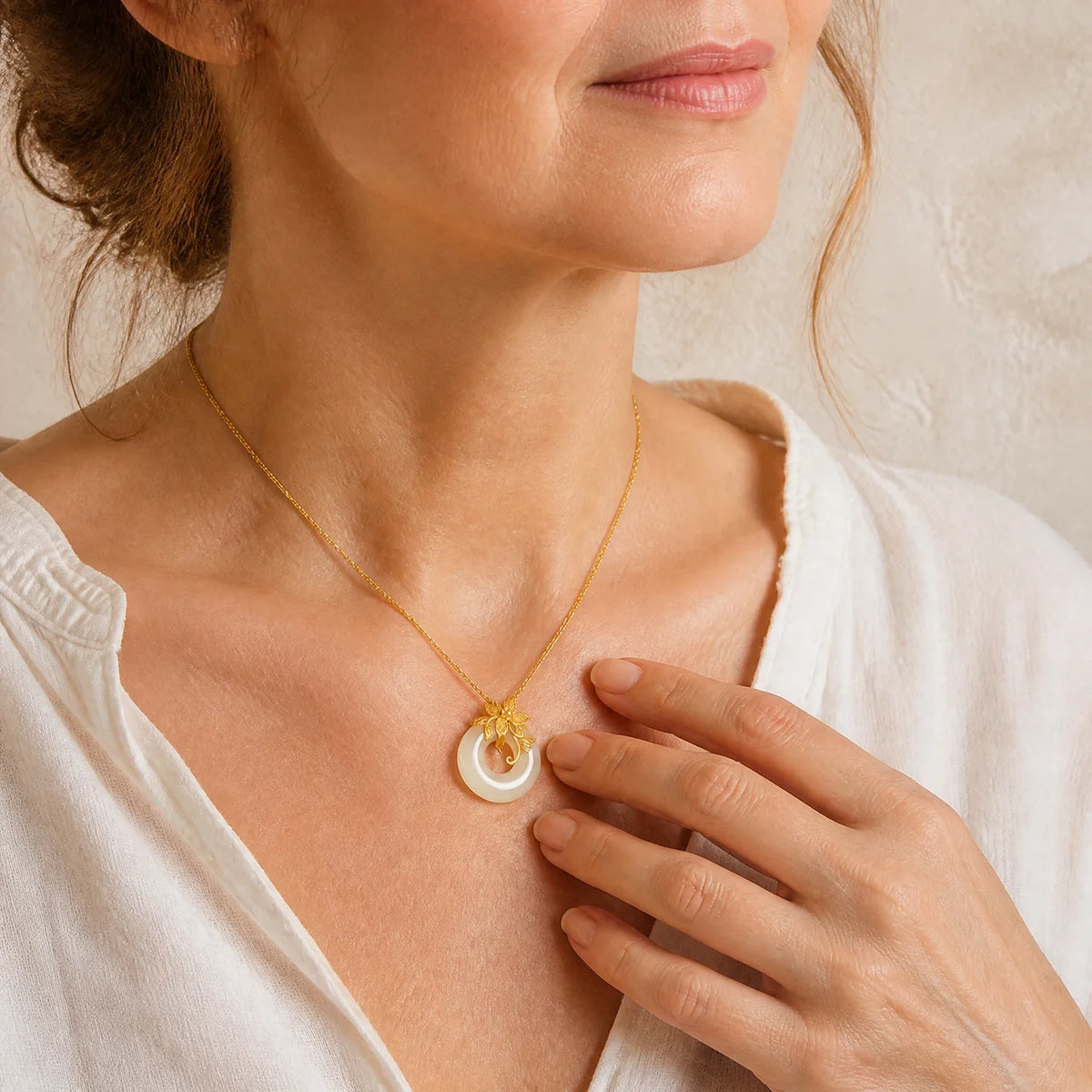 Collier de Perles en Jade Blanc Naturel Sérénité