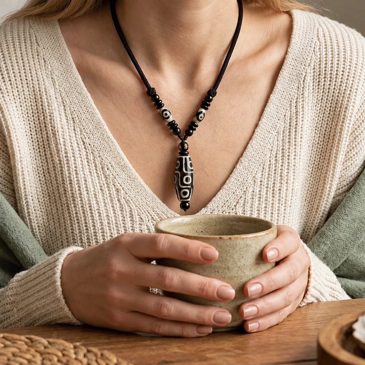 Nine Eye Dzi Bead Protection Pendant Necklace
