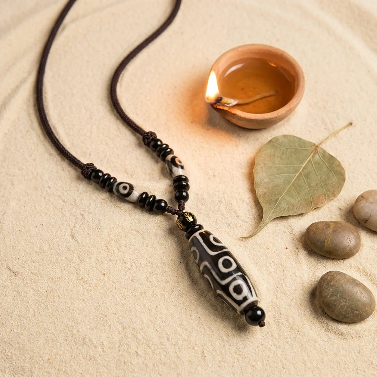 Nine Eye Dzi Bead Protection Pendant Necklace