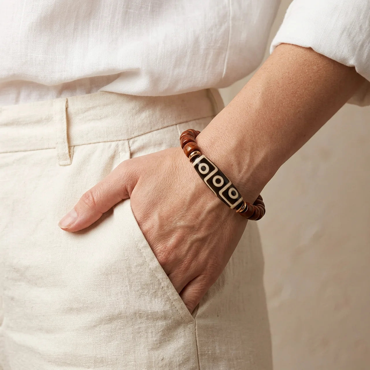 Nine Eye Dzi Bone Bead Protection Bracelet