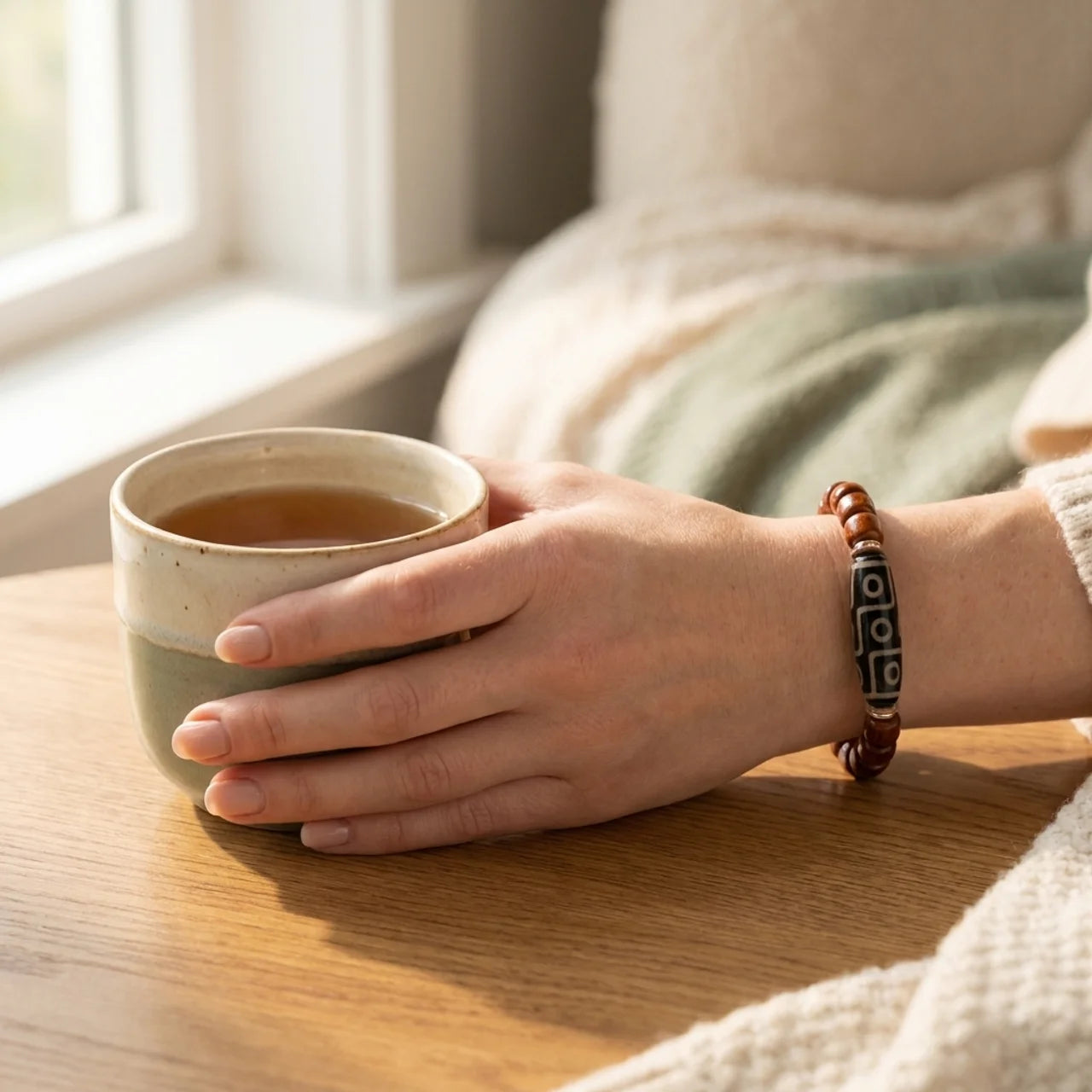 Nine Eye Dzi Yak Bone Bracelet