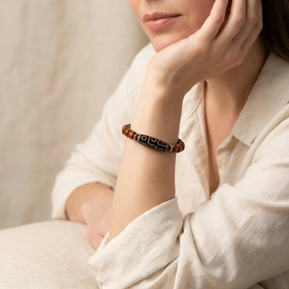 Nine Eye Dzi Yak Bone Bracelet