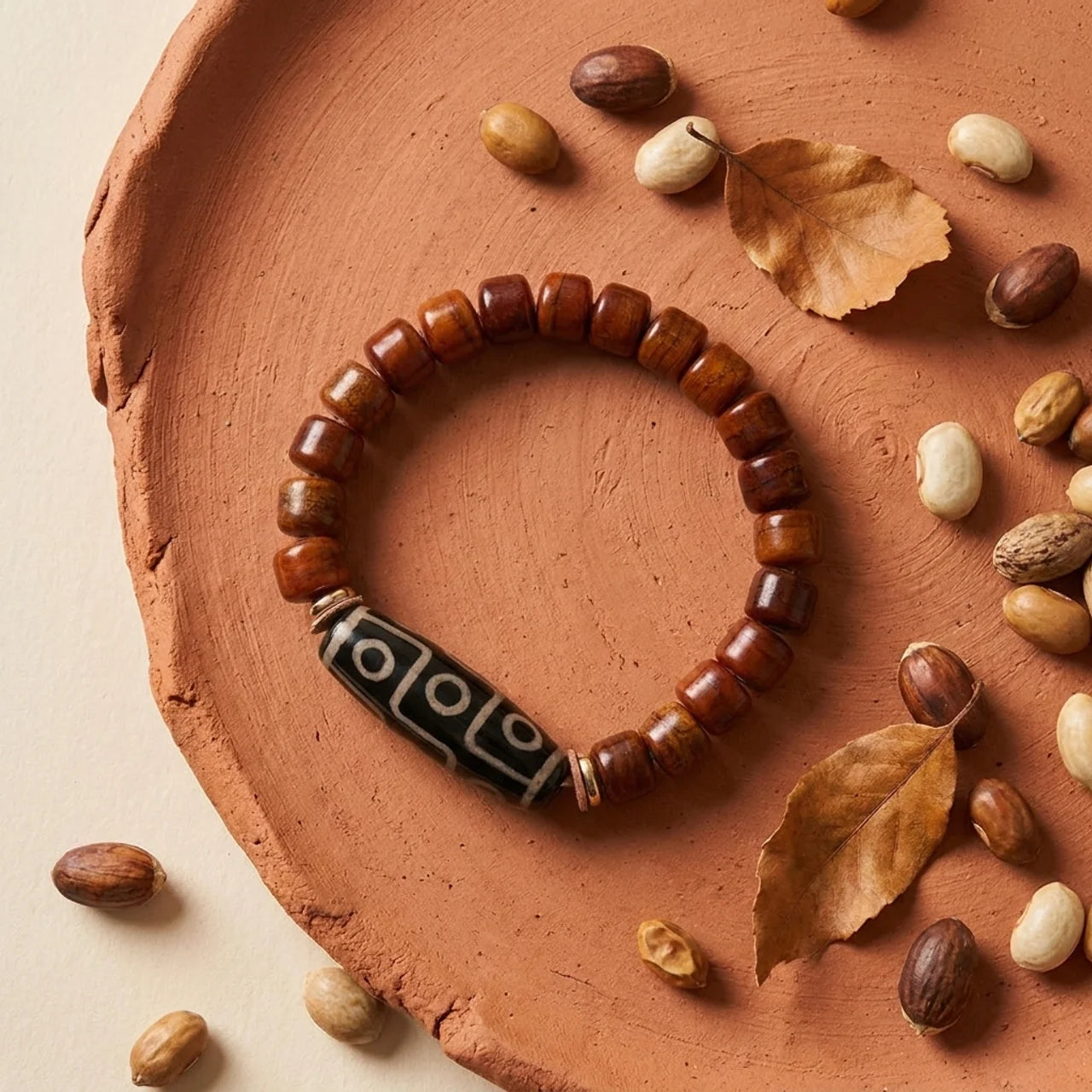 Nine Eye Dzi Yak Bone Bracelet