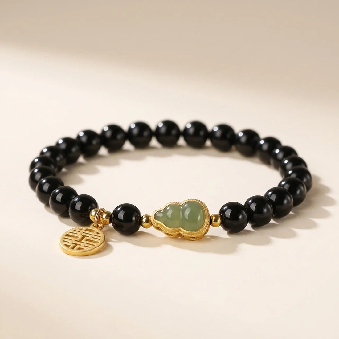 Obsidian Jade Gourd Double Happiness Bracelet